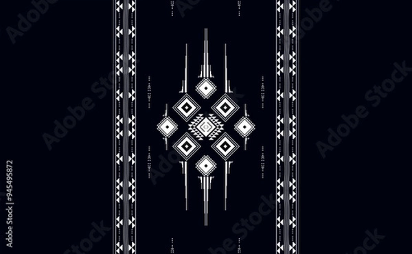Fototapeta Geometric Ethnic pattern seamless pattern black and white or indigo fabric for carpet, clothing, wrapping, Batik, fabric or silk fabric, black and white Vector illustration