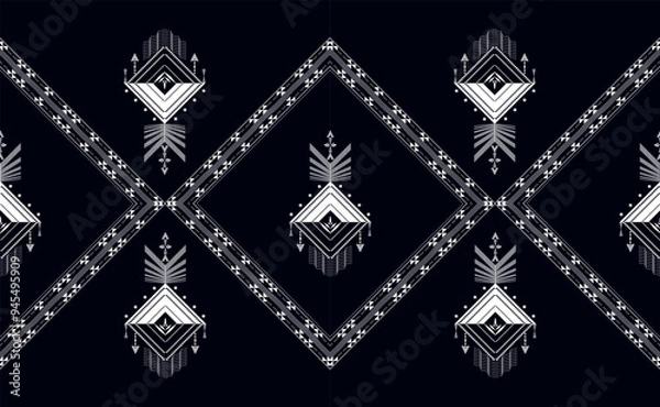 Fototapeta Geometric Ethnic pattern seamless pattern black and white or indigo fabric for carpet, clothing, wrapping, Batik, fabric or silk fabric, black and white Vector illustration