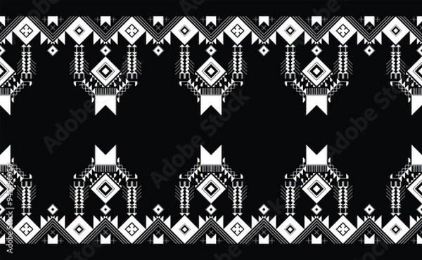 Fototapeta Geometric Ethnic pattern seamless pattern black and white or indigo fabric for carpet, clothing, wrapping, Batik, fabric or silk fabric, black and white Vector illustration