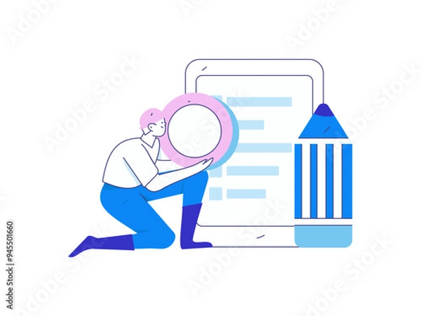 Fototapeta Invite friends to conduct questionnaire flat vector concept operation hand drawn illustration
