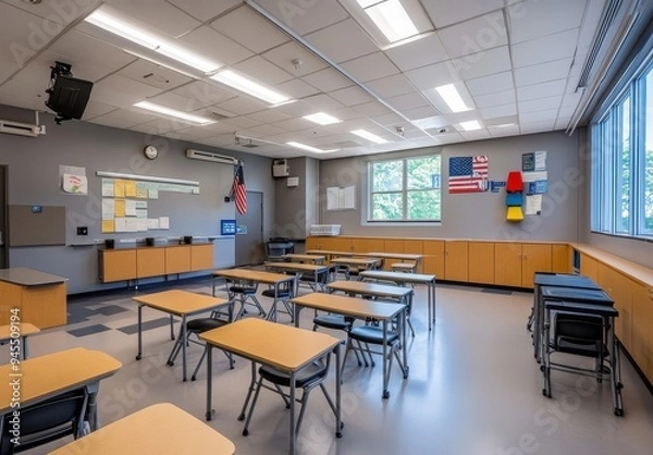 Obraz Empty Classroom with Desks