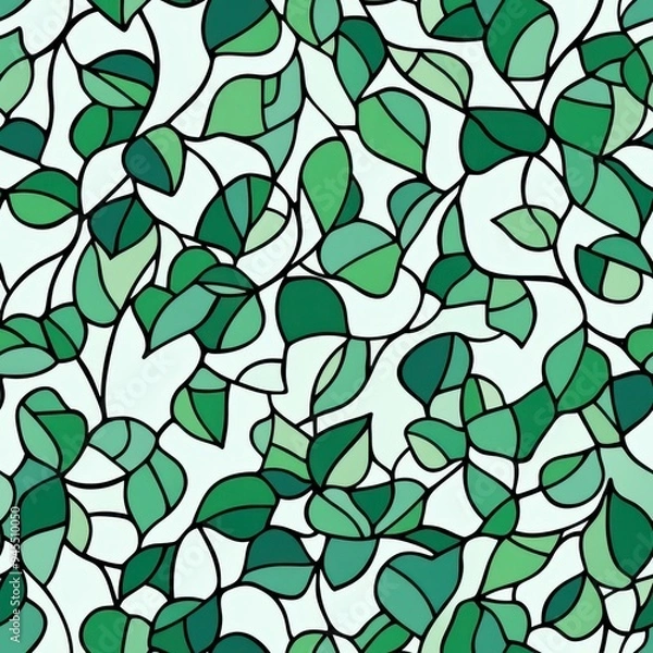 Fototapeta Emerald green stained glass style ivy vine pattern, seamless repeating pattern, minimal pattern, perfect for wallpaper, textile design, home decor, and wrapping paper
