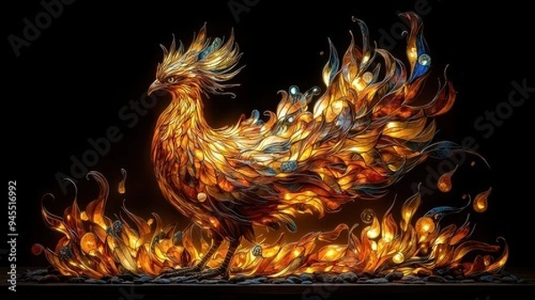 Fototapeta A majestic phoenix bursting with vibrant colors and flames, symbolizing rebirth and resilience in a stunning artistic representation.