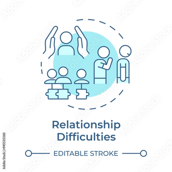 Fototapeta Relationship difficulties soft blue concept icon. Mental wellbeing, trust issue. Round shape line illustration. Abstract idea. Graphic design. Easy to use in infographic, presentation