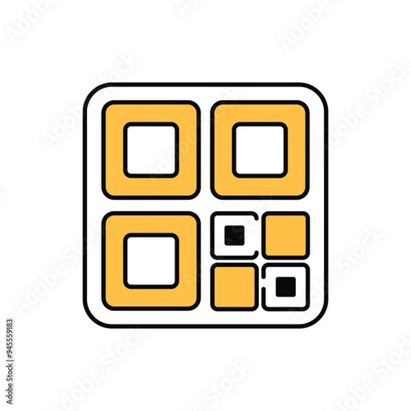Fototapeta Scan qris payment yellow black line color, editable stroke for mobile banking Flat design icon