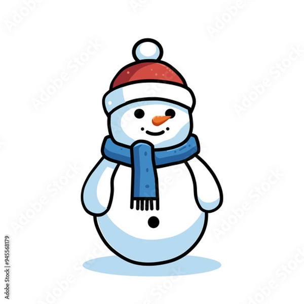 Obraz vector illustration of snowman wearing scarf in cartoon style isolated on white background