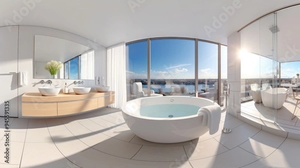 Fototapeta ull seamless hdri panorama 360 degrees angle view in interior of bathroom in modern flat apartments in equirectangular projection with zenith and nadir. VR content
