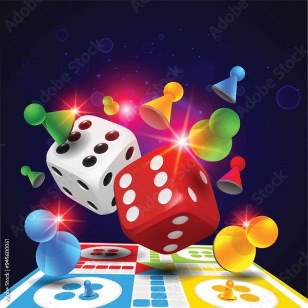 Fototapeta Ludo Board Game, Pegs dice, token, vector Background