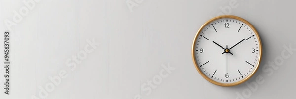Fototapeta Clock on Light Grey Wall, Copy Space