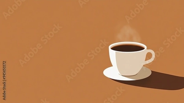Fototapeta Drinking coffee minimalist flat design solid brown background cozy vibe