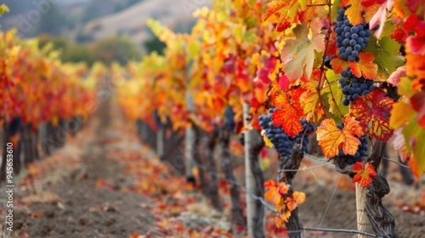 Fototapeta Ripe grapes in vineyards