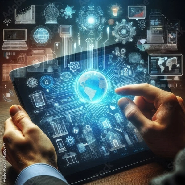 Fototapeta IT information technology concept on touchscreen, computer systems
