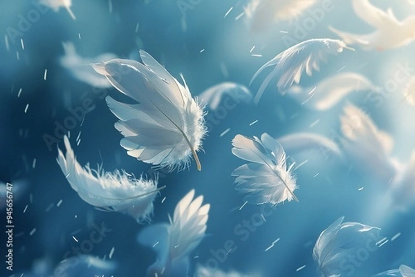 Fototapeta Feathers gently drifting on a soft breeze