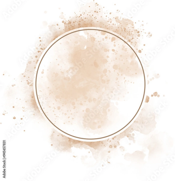Fototapeta beige watercolor abstract on transparent background with bubbles. Brown splash with pollen for decorating design logo, card. Hand painted abstract.