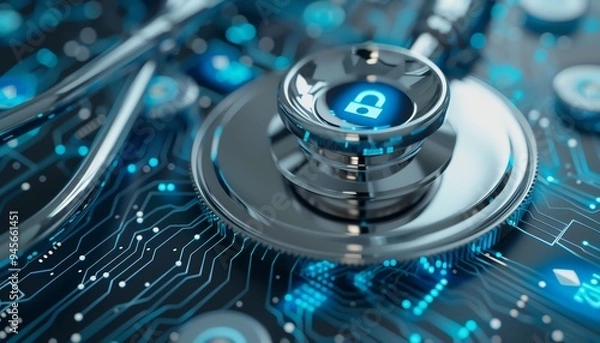 Fototapeta Closeup of a data encryption interface used in hospitals
