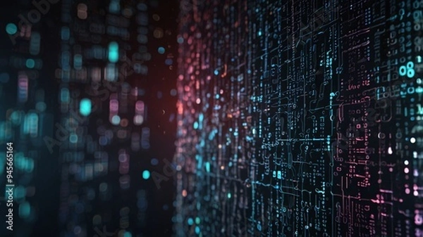 Obraz A high-tech representation of intricate digital circuits and data streams in a futuristic abstract design, perfect for illustrating advanced technology concepts.