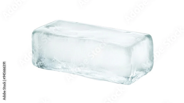 Fototapeta A large block of ice is sitting on a white background