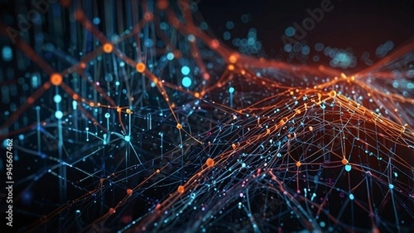 Obraz A high-tech representation of intricate digital circuits and data streams in a futuristic abstract design, perfect for illustrating advanced technology concepts.