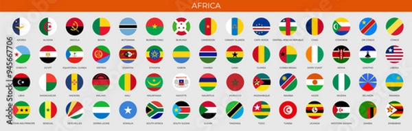 Fototapeta Set of round flags of African countries in alphabetical order. Vector illustration