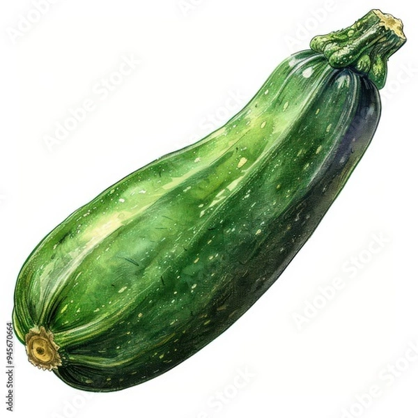 Fototapeta A single green zucchini is shown in a close-up view against a white background