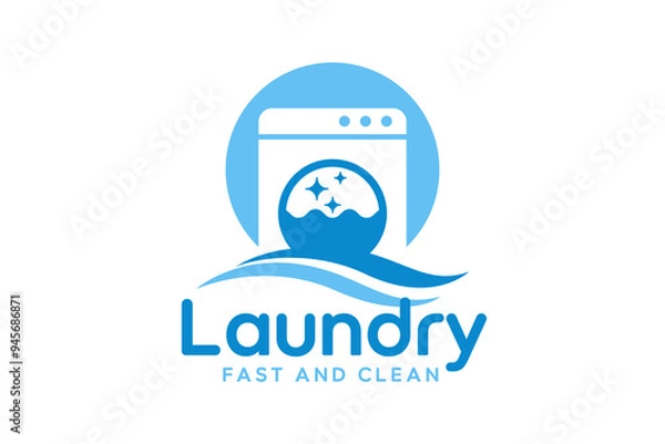 Fototapeta Laundry logo design template. Washing machine icon for laundry service business logo concept