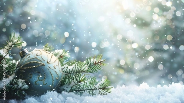 Obraz Christmas Ornament On Snowy Branch.