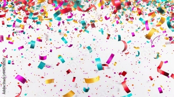 Obraz Colorful confetti falling on white background.