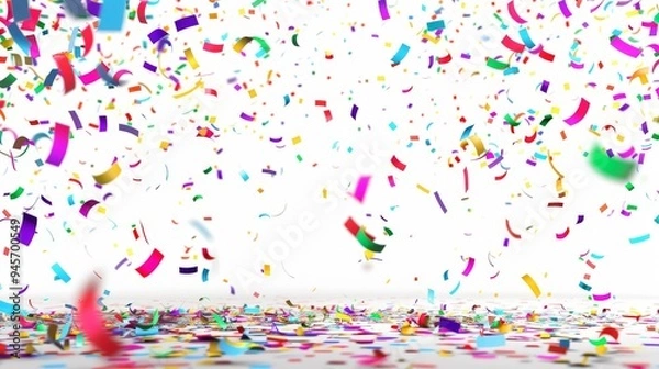 Obraz Colorful Confetti Falling on White Background.
