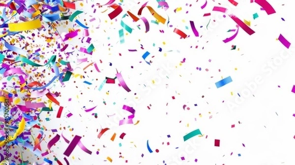 Obraz Colorful Confetti Falling on White Background.