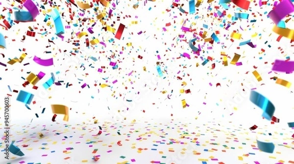 Obraz Colorful Confetti Falling on White Background.