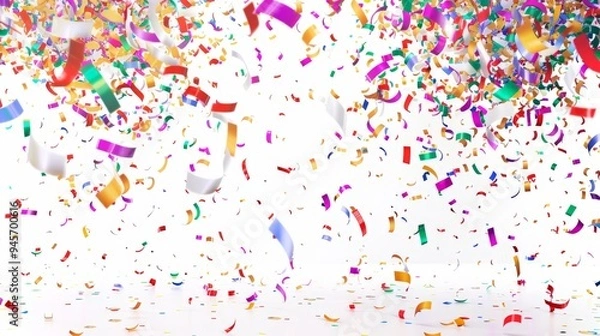 Obraz Colorful confetti falling on white background.