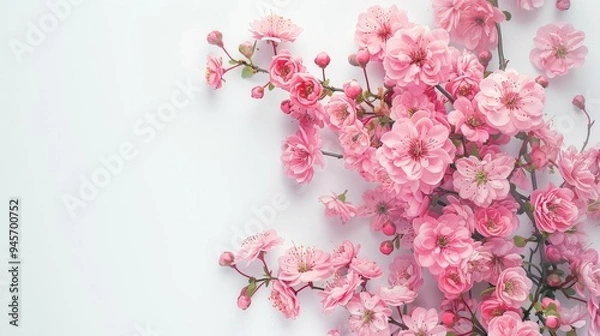 Obraz Delicate Pink Blossoms on White Background.