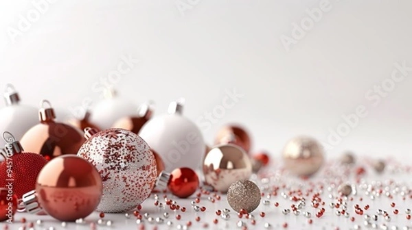 Obraz Red and white Christmas ornaments on a white background.