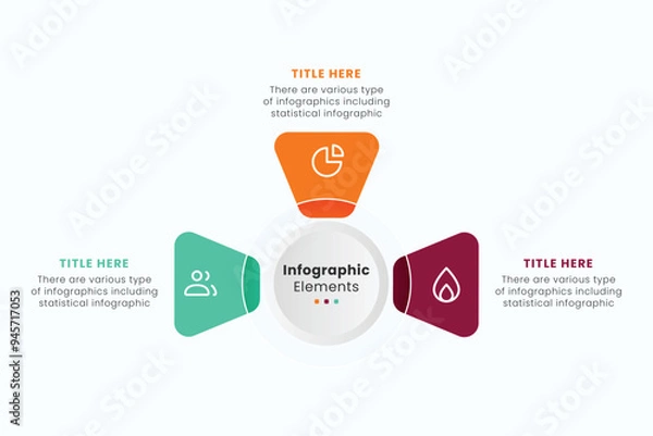 Fototapeta Minimal business circle infographic design template for cycling diagram. presentation and round chart. Business concept with 3 stages. Modern flat vector illustration for data visualization.
