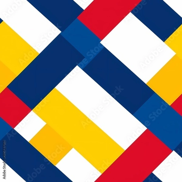 Fototapeta Colorful geometric pattern with blue, red, yellow, and white shapes.