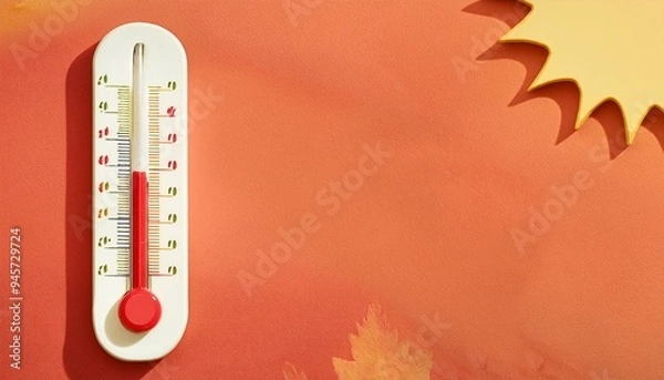 Obraz A colorful thermometer against a warm orange background, symbolizing temperature changes and seasonal transitions.
