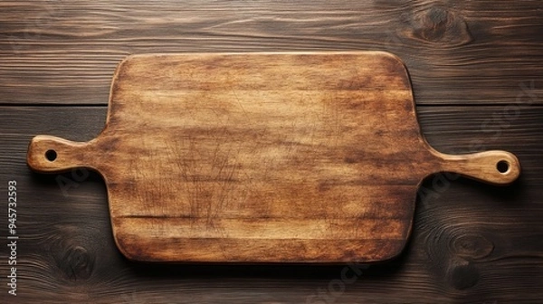 Fototapeta Homemade pizza cutting board for cooking or baking on a wooden tabletop. Empty pizza board ready to be used. Bakery concept in the kitchen. 