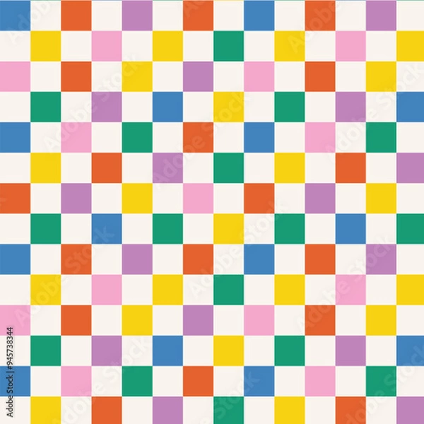 Fototapeta Colorful Groovy checkered seamless patterns, vintage aesthetic backgrounds