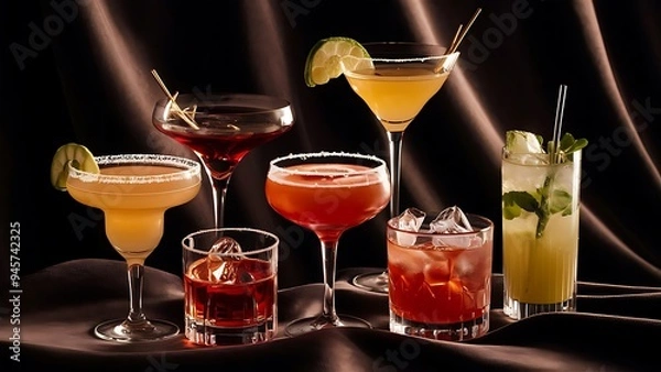 Obraz Various cocktails. alcoholic drinks on a dark background