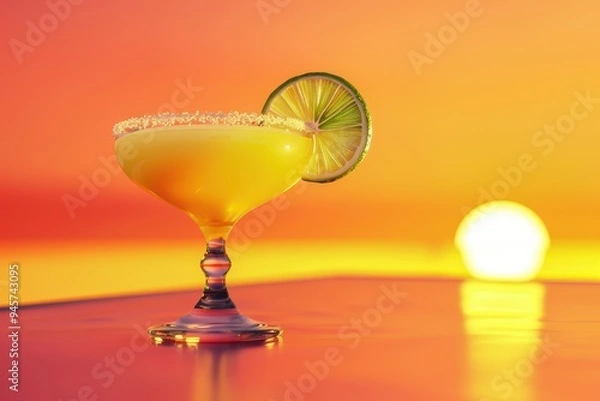 Obraz A cocktail set against a sunset backdrop