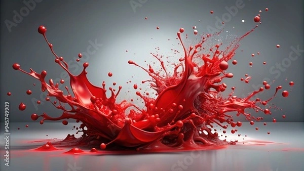 Obraz Vibrant red splashes dance across a gradient gray background, blending boldness with subtlety, creating a dramatic and modern abstract composition perfect for creative projects.