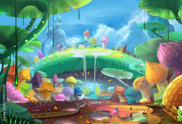 Obraz Illustration: The Ant Planet v2. There are lots of strange planets in the universe except earth. One day our little explorer travels into space and meet the ant planet - Scene Design - Fantastic Style