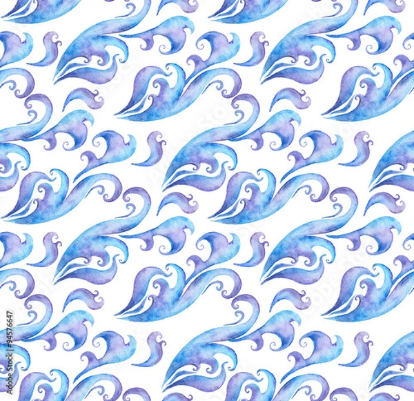 Fototapeta Seamless winter watercolor pattern with snowflakes and frosting