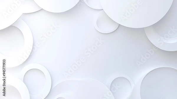 Fototapeta A white background with abstract circular designs and gradients, offering a clean and modern aesthetic.