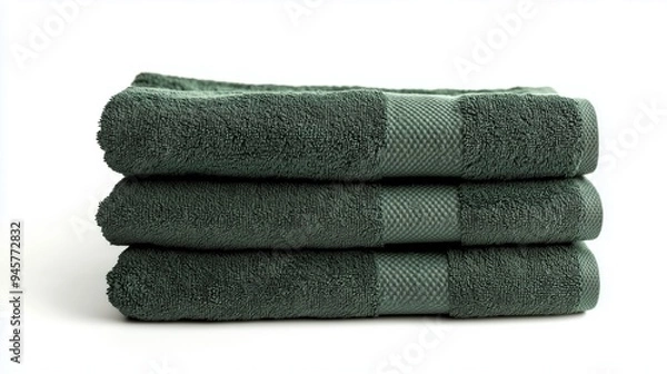 Fototapeta Stack of green towels on white background, isolated