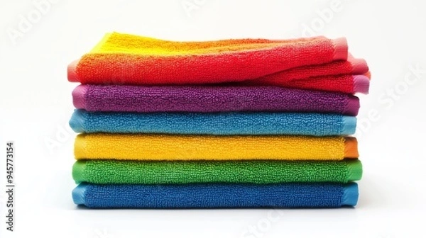 Obraz Stack of multi-colored towels on a white background, isolated