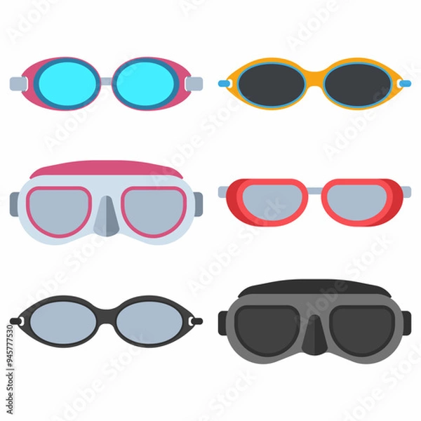 Fototapeta Swim goggles vector cartoon set isolated on a white background.