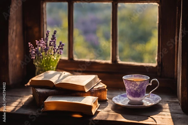 Fototapeta Tea time enjoying a relaxing read