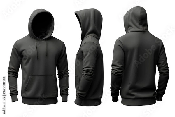 Obraz blank black hoodie sweater mockup, front view, back view, side view 