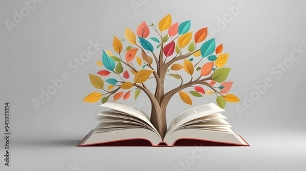 Fototapeta open book with colorful pages 
A photo of school books and graduation hat on a light blue background, perfect for a variety of uses, such as back to school marketing materials or educational articles